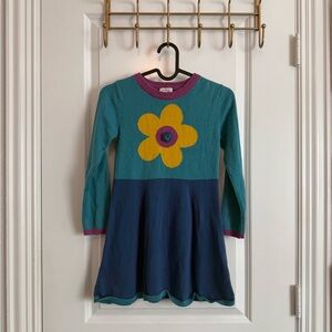 Floral Knit Kids Dress - Teal and Yellow